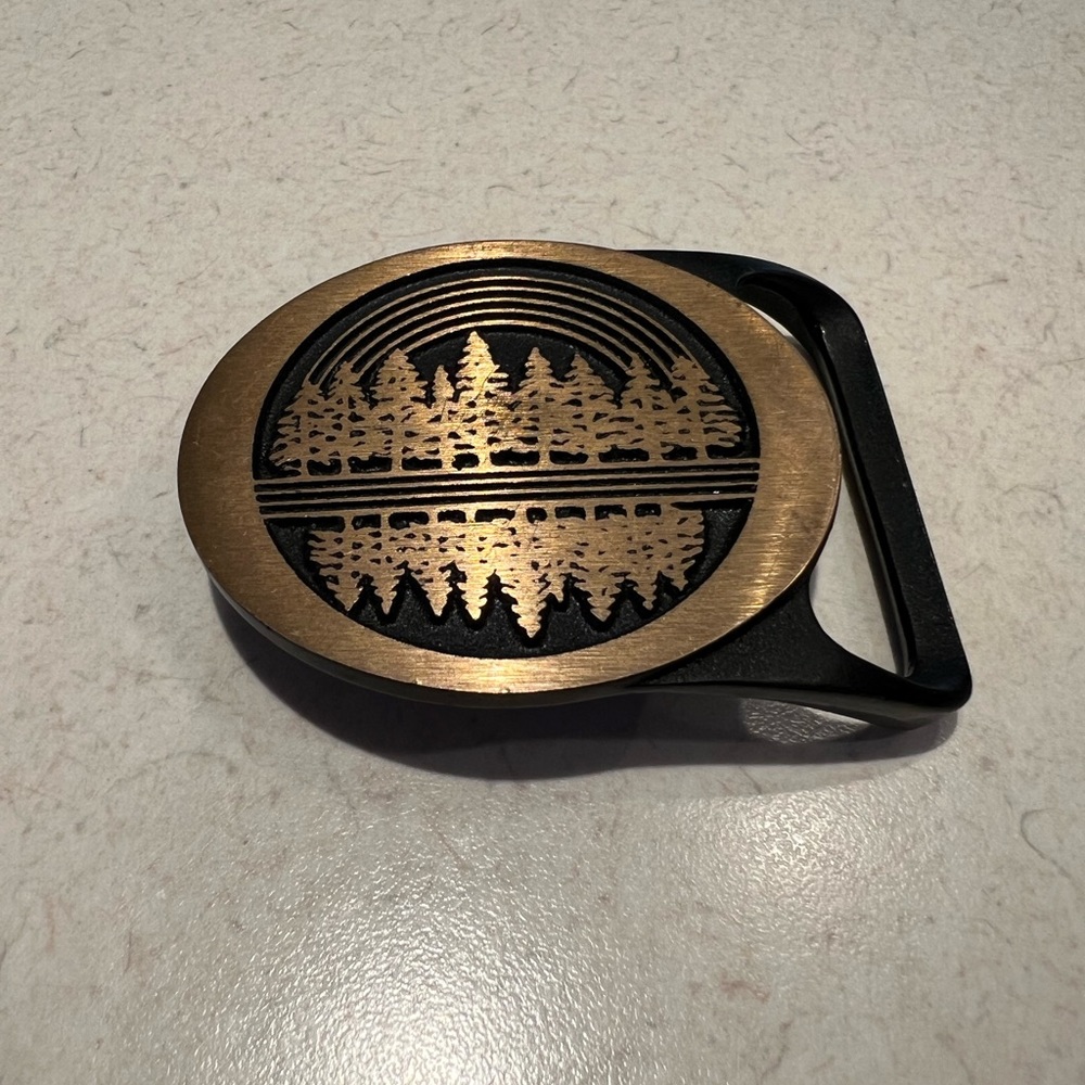 Vintage Tech Ether Guild "Echo" Solid Brass Belt Buckle Rainbow Forest Trees